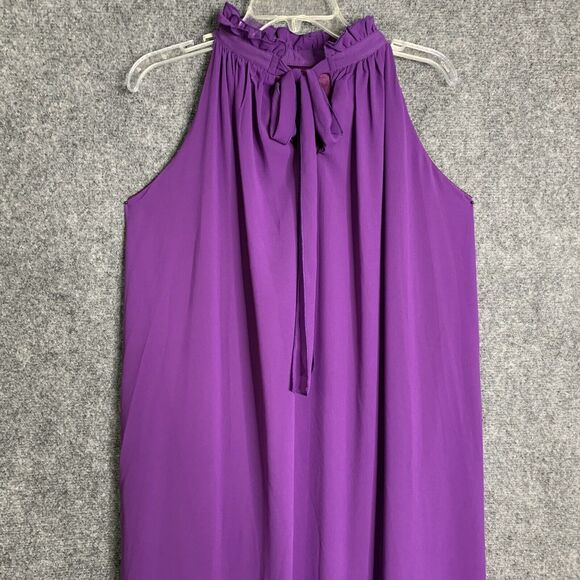 Unbranded Chiffon Maxi Dress Shift Lined Purple High Ruffle Neck Back Tie - Picture 6 of 7